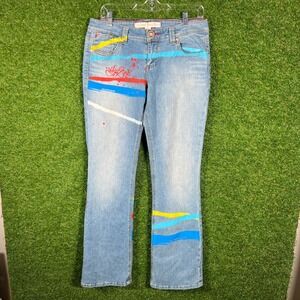 Ecko Red Custom Painted Bootcut Jeans Womens 11 Light‎ Wash Y2K Streetwear